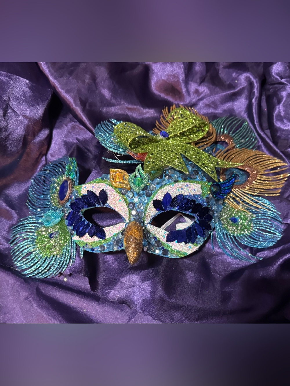 Mardi Carnival Peacock Feather Masquerade Mask - Green/Blue